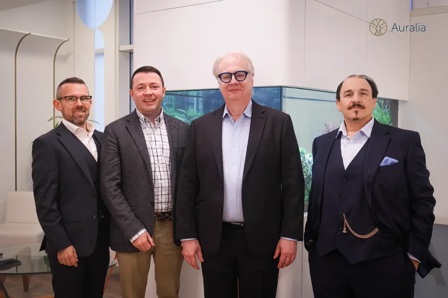 Dr John Loy with Prof Michel Gagner and the Auralia leadership team